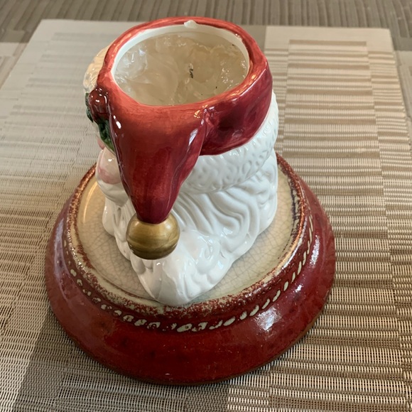 Vintage ceramic Santa Candle Holder on matching pedestal Christmas Holiday Red - Picture 5 of 10